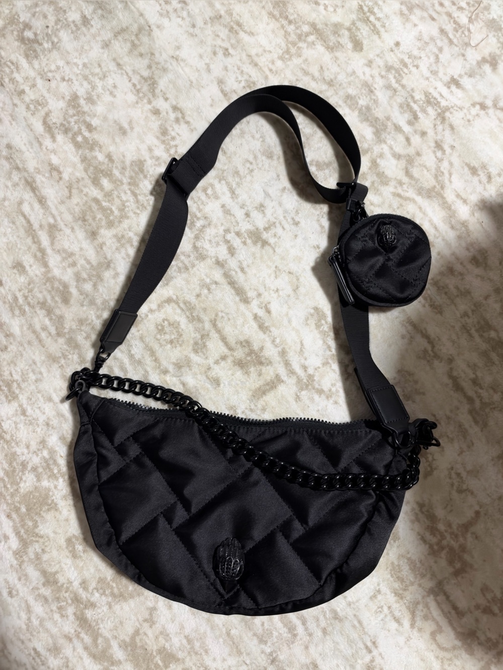 Kurt Geiger Quilted Black Crossbody Belt Bag with Coin Pouch